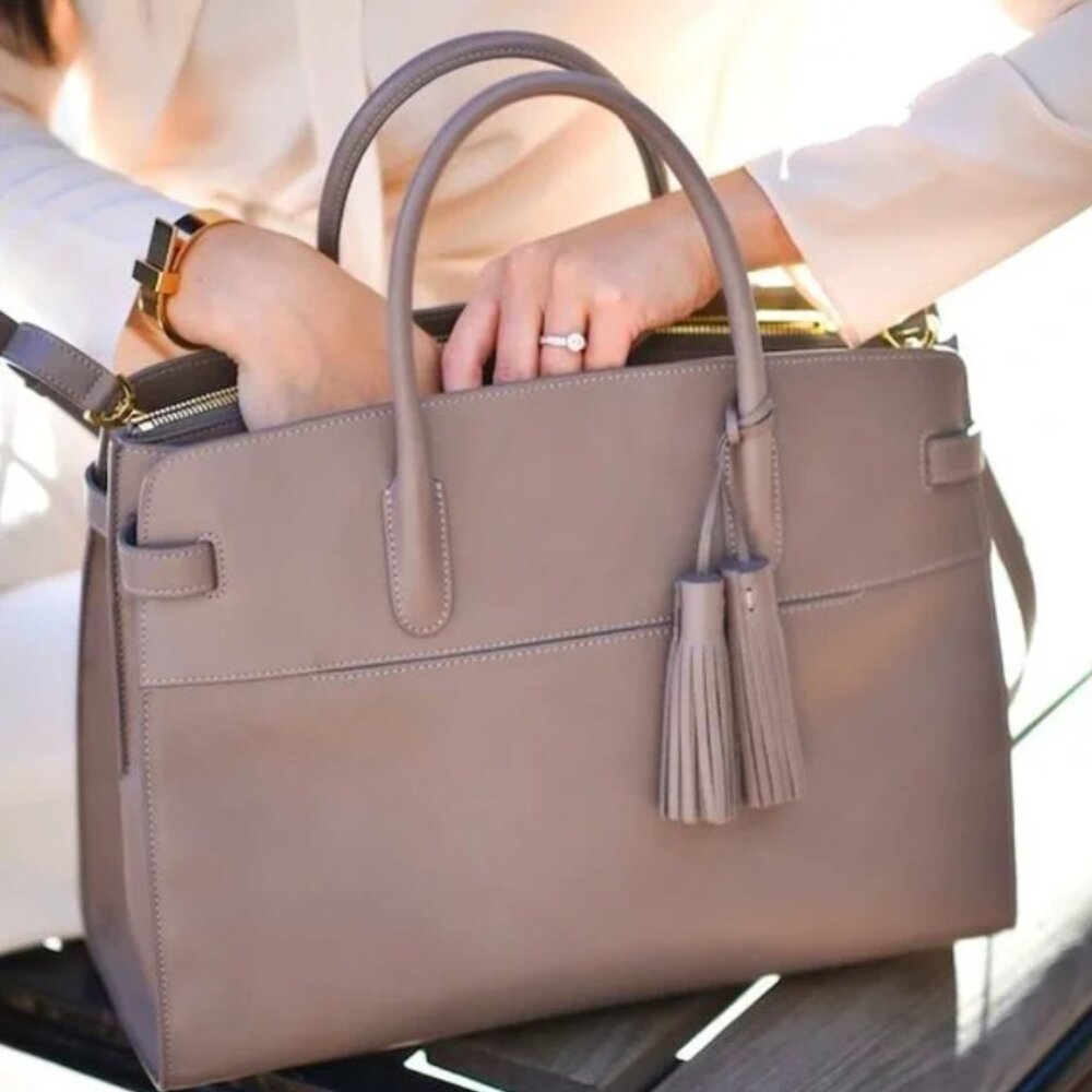 Cuyana Work Satchel in Clay Smooth Leather